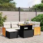 Set canapele de grădină cu perne, 7 piese, negru, poliratan GartenMobel Dekor