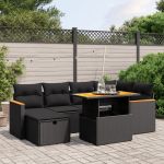 Set canapele de grădină cu perne, 7 piese, negru, poliratan GartenMobel Dekor