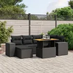 Set canapele de grădină cu perne, 7 piese, negru, poliratan GartenMobel Dekor