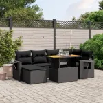 Set canapele de grădină cu perne, 7 piese, negru, poliratan GartenMobel Dekor