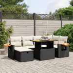 Set canapele de grădină cu perne, 7 piese, negru, poliratan GartenMobel Dekor