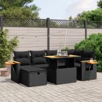 Set canapele de grădină cu perne, 7 piese, negru, poliratan GartenMobel Dekor