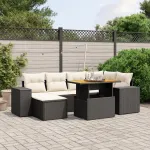 Set canapele de grădină cu perne, 7 piese, negru, poliratan GartenMobel Dekor