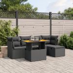 Set mobilier de grădină cu perne, 6 piese, negru, poliratan GartenMobel Dekor