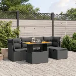 Set mobilier de grădină cu perne, 6 piese, negru, poliratan GartenMobel Dekor