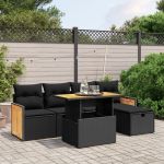 Set mobilier de grădină cu perne, 6 piese, negru, poliratan GartenMobel Dekor