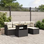 Set mobilier de grădină cu perne, 6 piese, negru, poliratan GartenMobel Dekor
