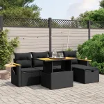 Set mobilier de grădină cu perne, 6 piese, negru, poliratan GartenMobel Dekor