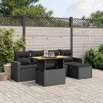 Set mobilier de grădină cu perne, 6 piese, negru, poliratan GartenMobel Dekor