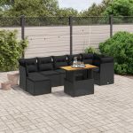 Set mobilier de grădină cu perne, 8 piese, negru, poliratan GartenMobel Dekor