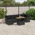 Set mobilier de grădină cu perne, 8 piese, negru, poliratan GartenMobel Dekor