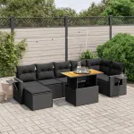 Set mobilier de grădină cu perne, 8 piese, negru, poliratan GartenMobel Dekor