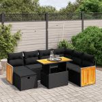 Set mobilier de grădină cu perne, 8 piese, negru, poliratan GartenMobel Dekor