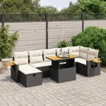 Set mobilier de grădină cu perne, 8 piese, negru, poliratan GartenMobel Dekor