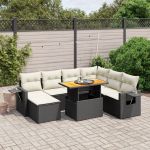 Set mobilier de grădină cu perne, 8 piese, negru, poliratan GartenMobel Dekor