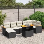 Set mobilier de grădină cu perne, 8 piese, negru, poliratan GartenMobel Dekor
