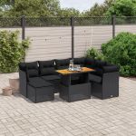 Set mobilier de grădină cu perne, 8 piese, negru, poliratan GartenMobel Dekor