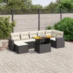 Set mobilier de grădină cu perne, 8 piese, negru, poliratan GartenMobel Dekor