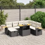 Set mobilier de grădină cu perne, 8 piese, negru, poliratan GartenMobel Dekor