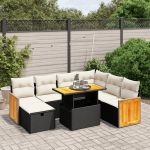 Set mobilier de grădină cu perne, 8 piese, negru, poliratan GartenMobel Dekor