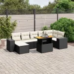 Set mobilier de grădină cu perne, 8 piese, negru, poliratan GartenMobel Dekor