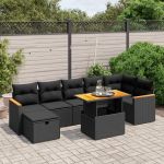 Set mobilier de grădină cu perne, 8 piese, negru, poliratan GartenMobel Dekor