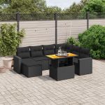 Set mobilier de grădină cu perne, 8 piese, negru, poliratan GartenMobel Dekor