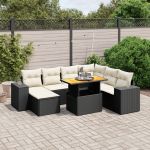 Set mobilier de grădină cu perne, 8 piese, negru, poliratan GartenMobel Dekor