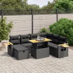 Set mobilier de grădină cu perne, 8 piese, negru, poliratan GartenMobel Dekor