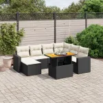 Set mobilier de grădină cu perne, 8 piese, negru, poliratan GartenMobel Dekor