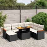 Set mobilier de grădină cu perne, 8 piese, negru, poliratan GartenMobel Dekor