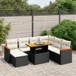 Set mobilier de grădină cu perne, 8 piese, negru, poliratan GartenMobel Dekor