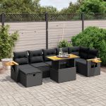 Set mobilier de grădină cu perne, 8 piese, negru, poliratan GartenMobel Dekor