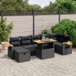 Set mobilier de grădină cu perne, 8 piese, negru, poliratan GartenMobel Dekor