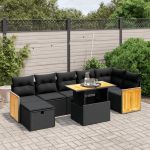 Set mobilier de grădină cu perne, 8 piese, negru, poliratan GartenMobel Dekor