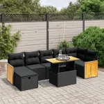 Set mobilier de grădină cu perne, 8 piese, negru, poliratan GartenMobel Dekor