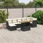 Set mobilier de grădină cu perne, 8 piese, negru, poliratan GartenMobel Dekor