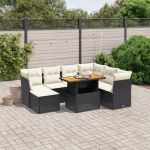 Set mobilier de grădină cu perne, 8 piese, negru, poliratan GartenMobel Dekor