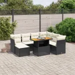Set mobilier de grădină cu perne, 8 piese, negru, poliratan GartenMobel Dekor