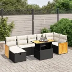 Set mobilier de grădină cu perne, 8 piese, negru, poliratan GartenMobel Dekor
