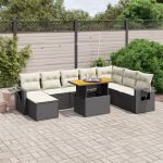 Set mobilier de grădină cu perne, 9 piese, negru, poliratan GartenMobel Dekor
