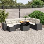 Set mobilier de grădină cu perne, 9 piese, negru, poliratan GartenMobel Dekor