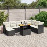 Set mobilier de grădină cu perne, 9 piese, negru, poliratan GartenMobel Dekor
