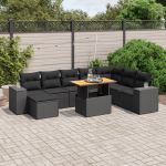 Set mobilier de grădină cu perne, 9 piese, negru, poliratan GartenMobel Dekor
