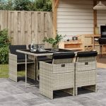 Set mobilier de grădină cu perne, 5 piese gri deschis poliratan GartenMobel Dekor