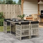 Set mobilier de grădină cu perne, 5 piese gri deschis poliratan GartenMobel Dekor
