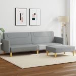 Canapea extensibilă cu taburet, 2 locuri, gri deschis, textil GartenMobel Dekor