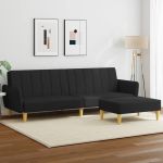 Canapea extensibilă cu taburet, 2 locuri, negru, textil GartenMobel Dekor