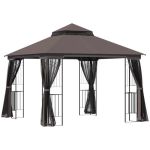 Pavilion/foisor pentru gradina/terasa, cadru metalic, cu plasa pentru insecte, cafeniu, 3x3x2.7 m GartenVIP DiyLine