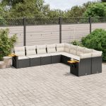 Set canapele de grădină cu perne, 10 piese, negru, poliratan GartenMobel Dekor